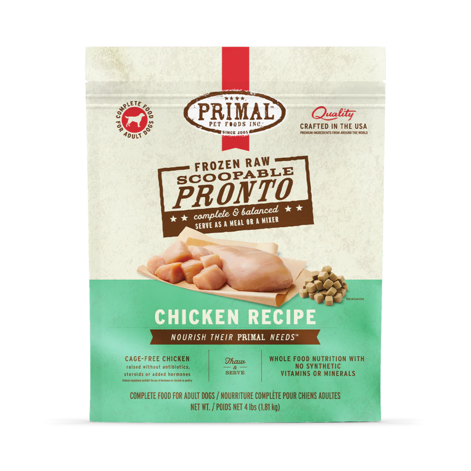 Primal Frozen Raw Scoopable Pronto Chicken Formula Frozen Dog Food, 4-Lb Bag
