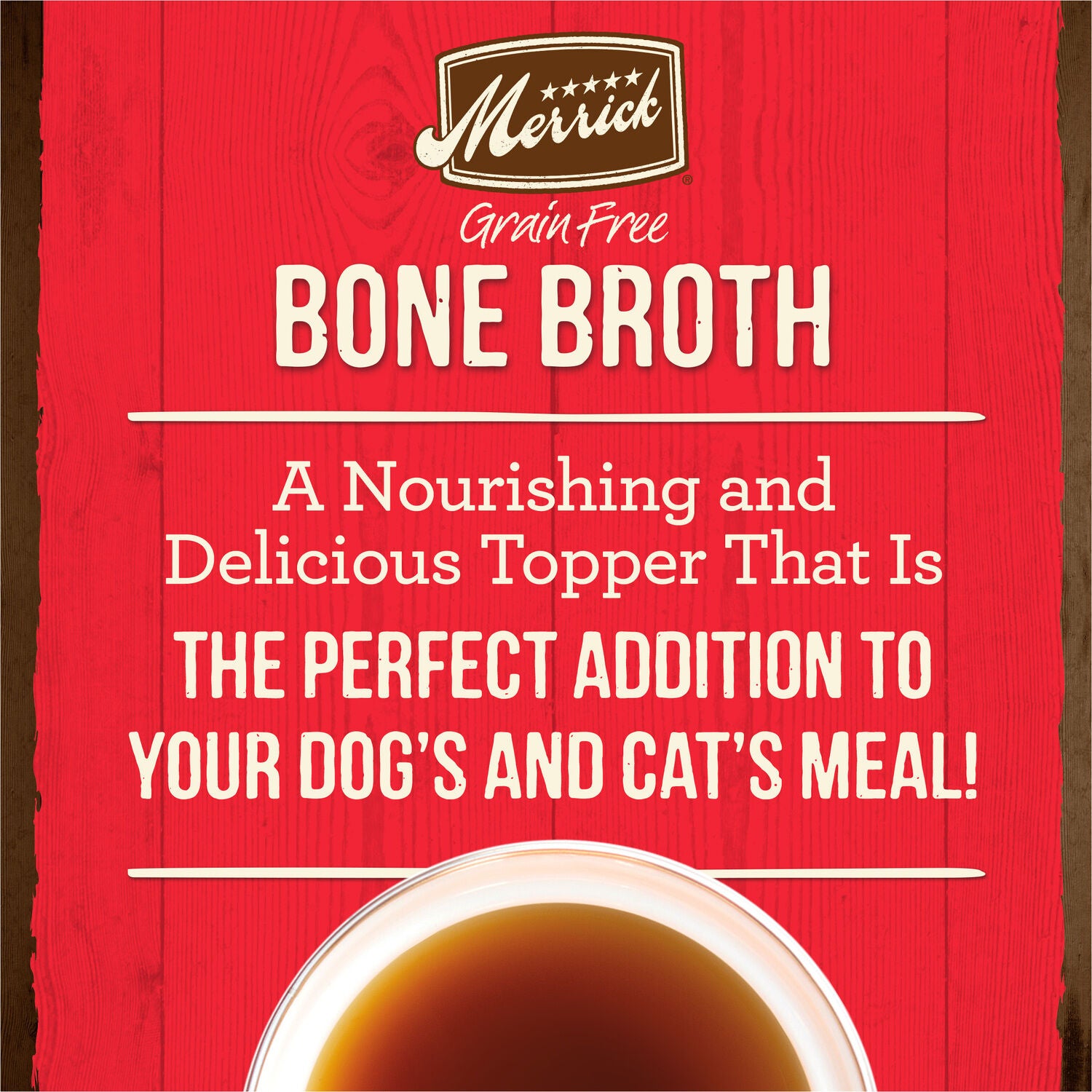 Merrick Grain-Free Bone Broth, Premium Human Grade And Gluten Free Dog And Cat Food Topper Pouches, Beef, 16-Oz Pouch
