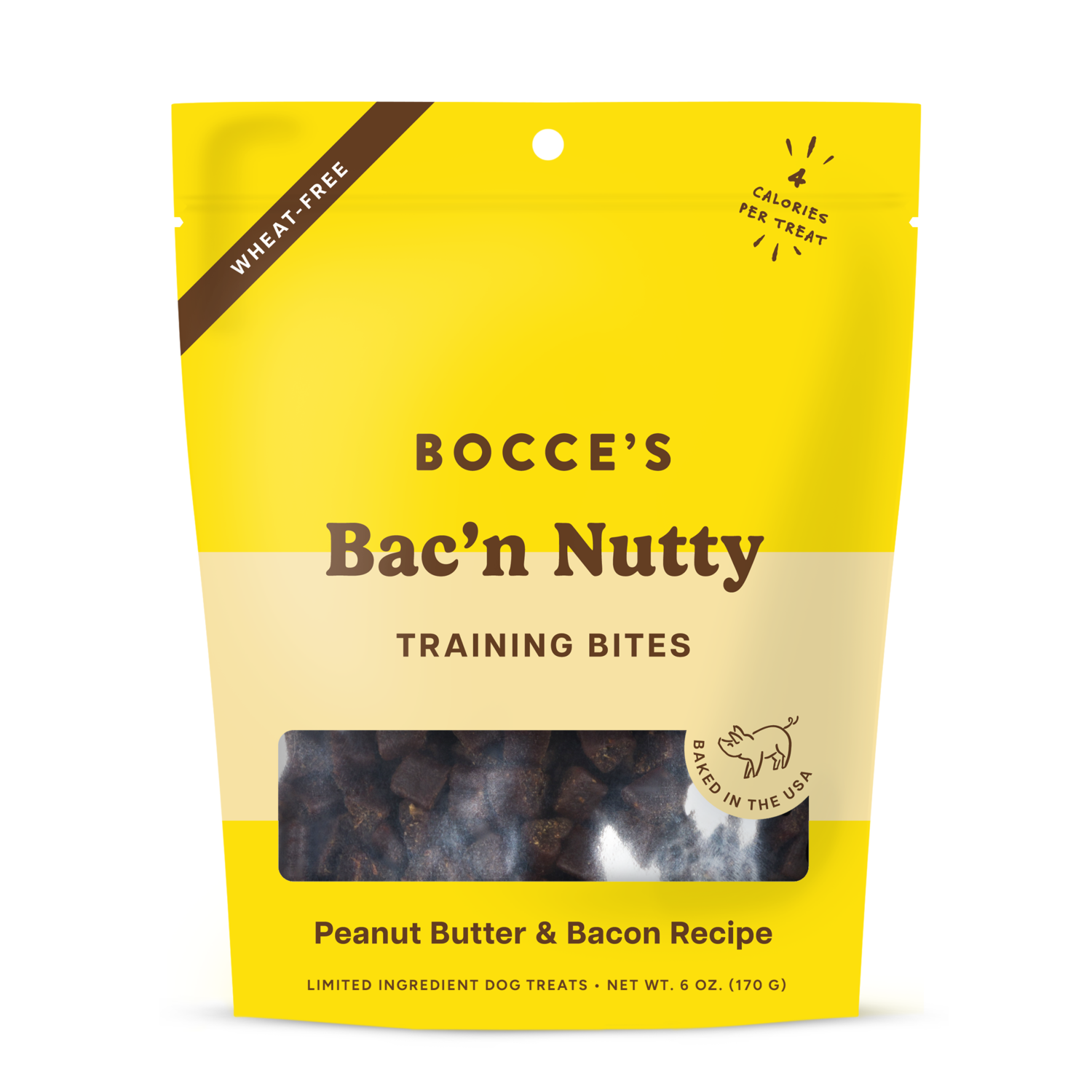 Bocce's Bakery Bac'n Nutty Training Bites Dog Treats, Peanut Butter & Bacon Recipe, 6-Oz Bag