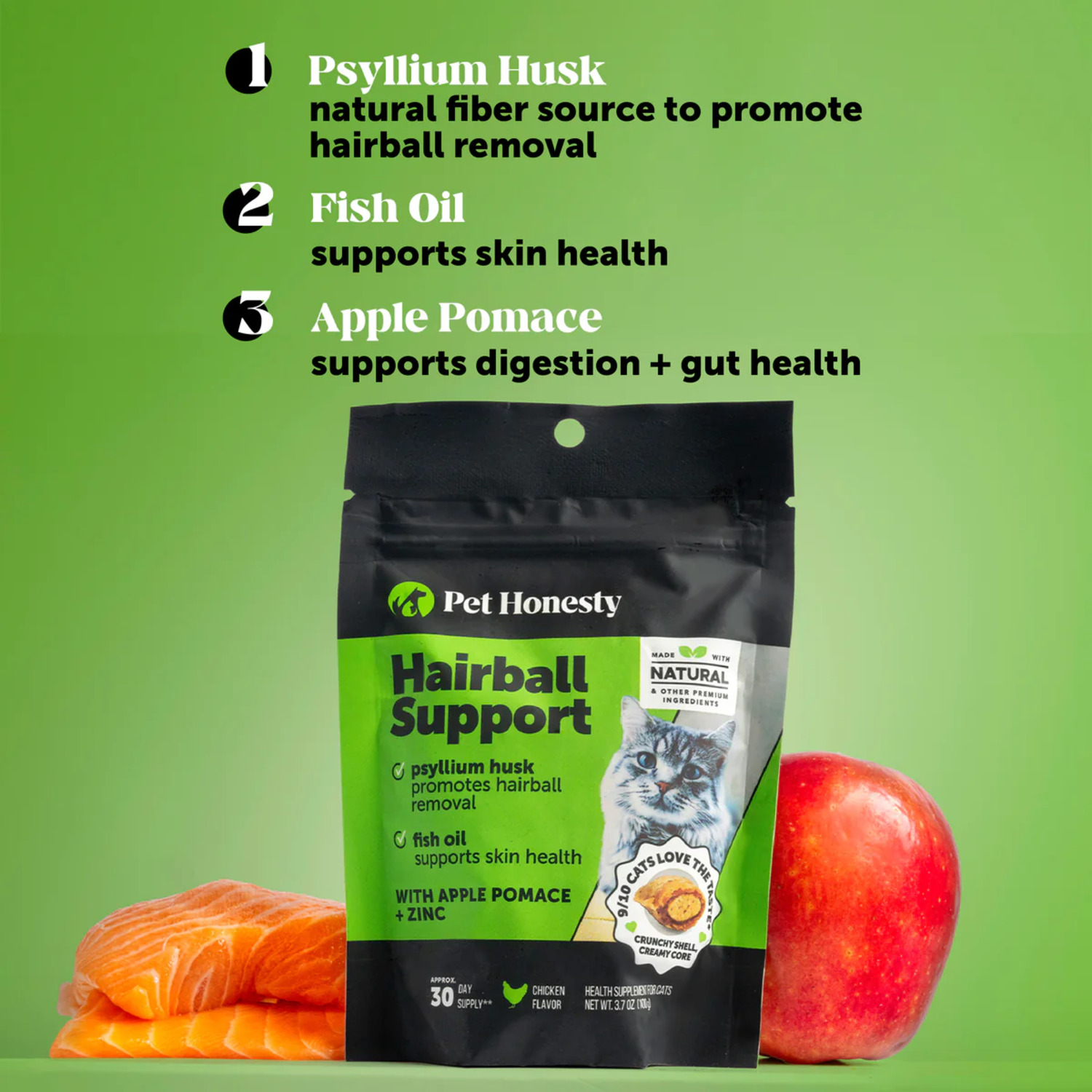 Pet Honesty Dual Texture Hairball Support Chicken Flavored Chews Digestive Support Cat Supplement, 3.7-Oz Pouch