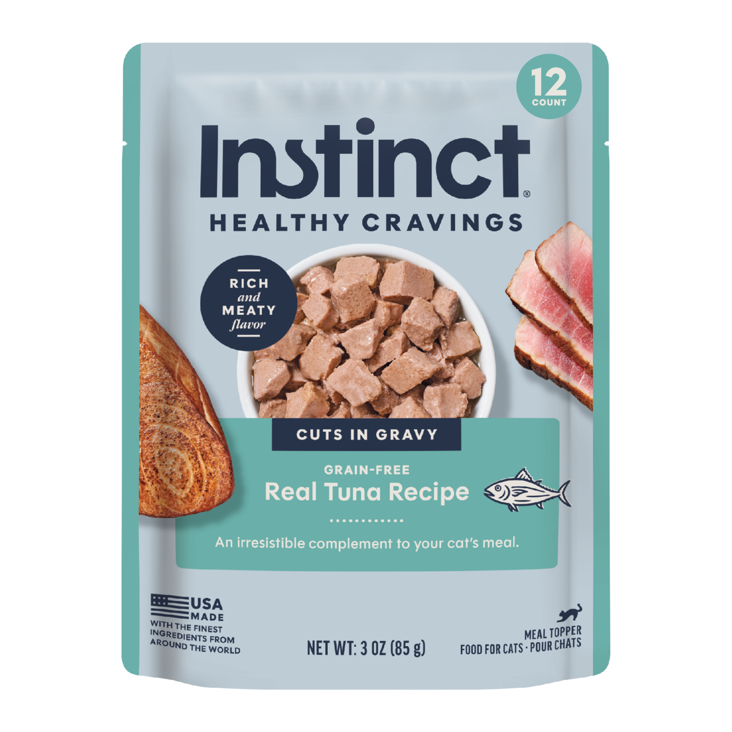 Instinct Healthy Cravings Grain-Free Real Tuna Recipe In Savory Gravy Wet Cat Food Topper, 3-Oz, Pack Of 24