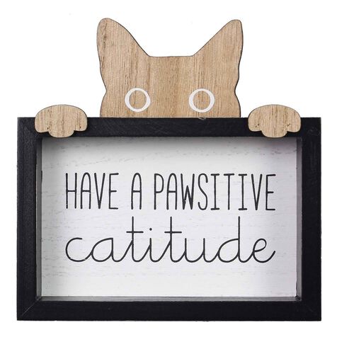 Wood Pawsitive Cat Sign