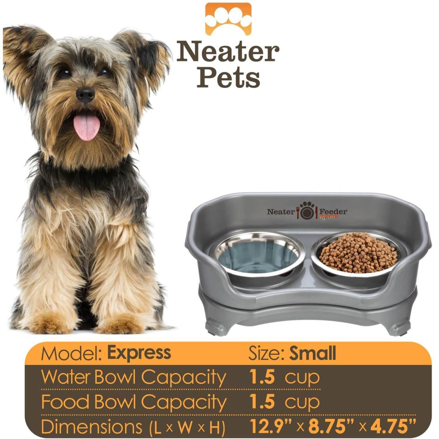 Neater Pets Neater Feeder Express Elevated Mess Proof Bowls For Small Dogs Gunmetal 1M L Pet Supermarket