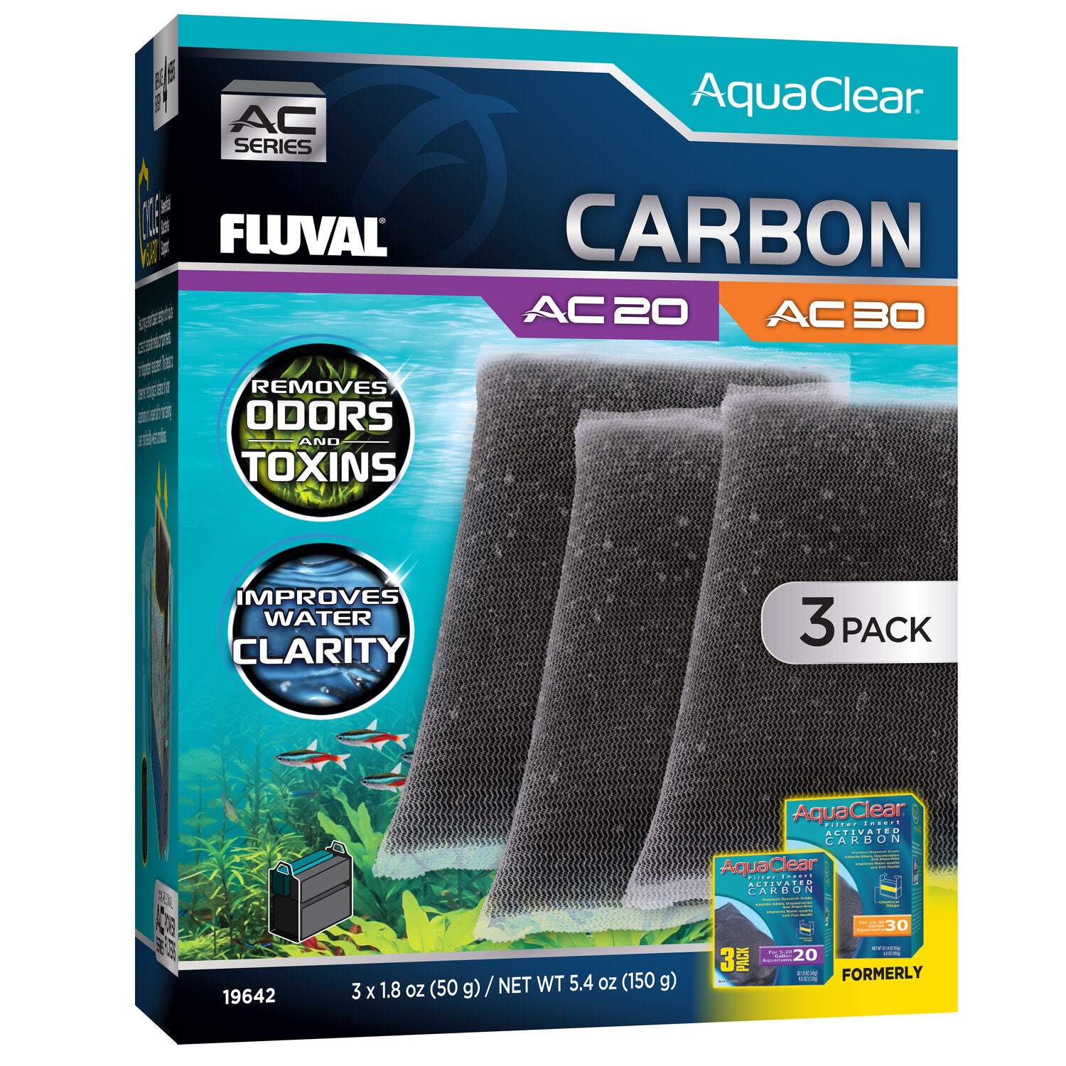 Fluval Aquaclear 70/110 Carbon Active C Insert, 3 Pack