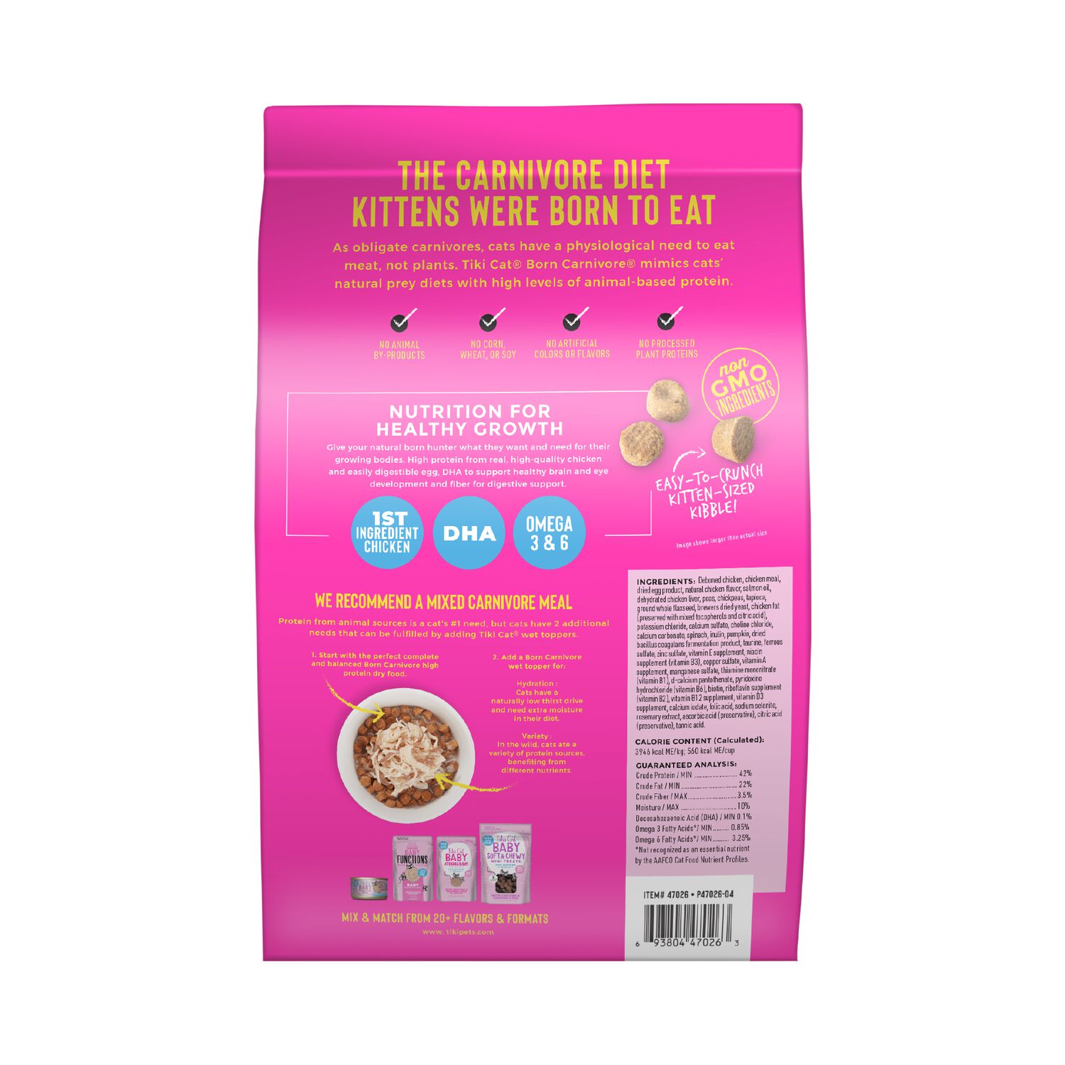 Tiki Cat Born Carnivore Baby Kitten Health Dry Cat Food, Deboned Chicken & Egg, 2.8-Lbs Bag