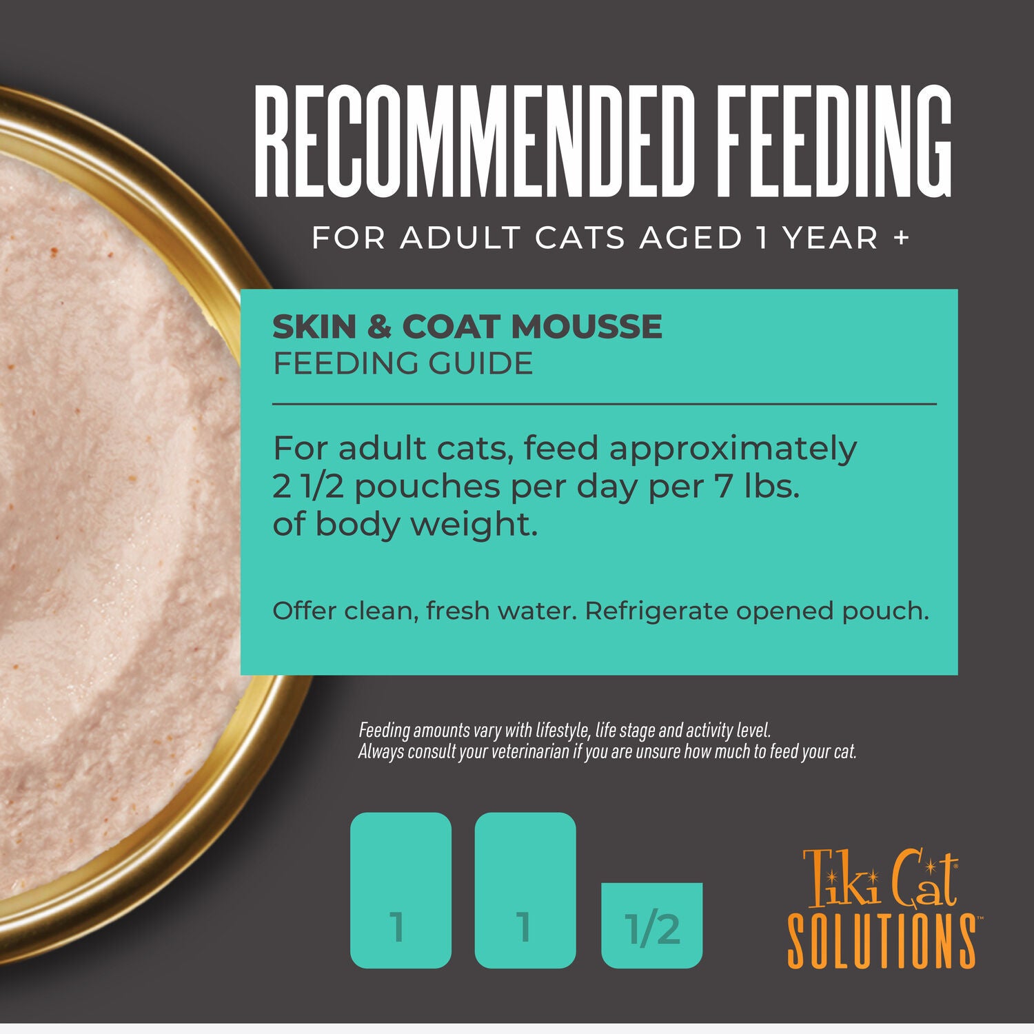 Tiki Cat Solutions Mousse Wet Cat Food, Skin + Coat, Salmon Recipe In Broth, 2.4-Oz Pouch Pack Of 12