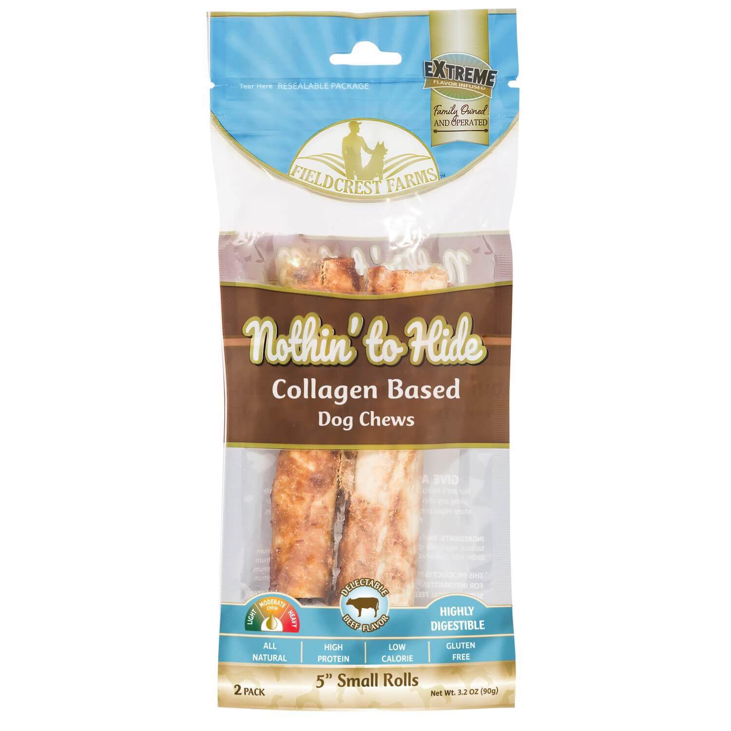 Nothin' To Hide Collagen Based Small Roll Dog Treats, 5" Beef Flavor Dog Chews, 2 Count