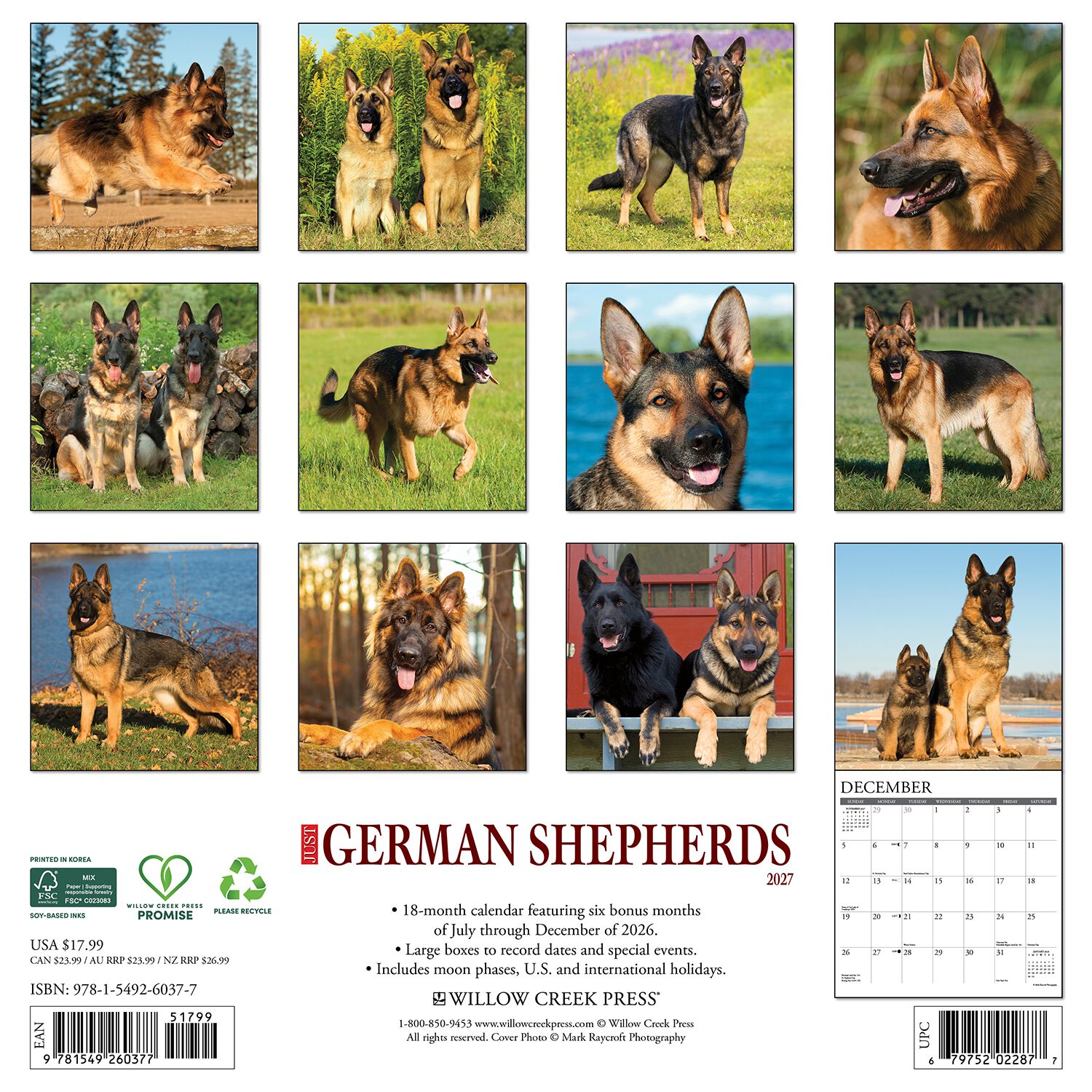 Willow Creek Press Just German Shepherds 2027 Wall Calendar