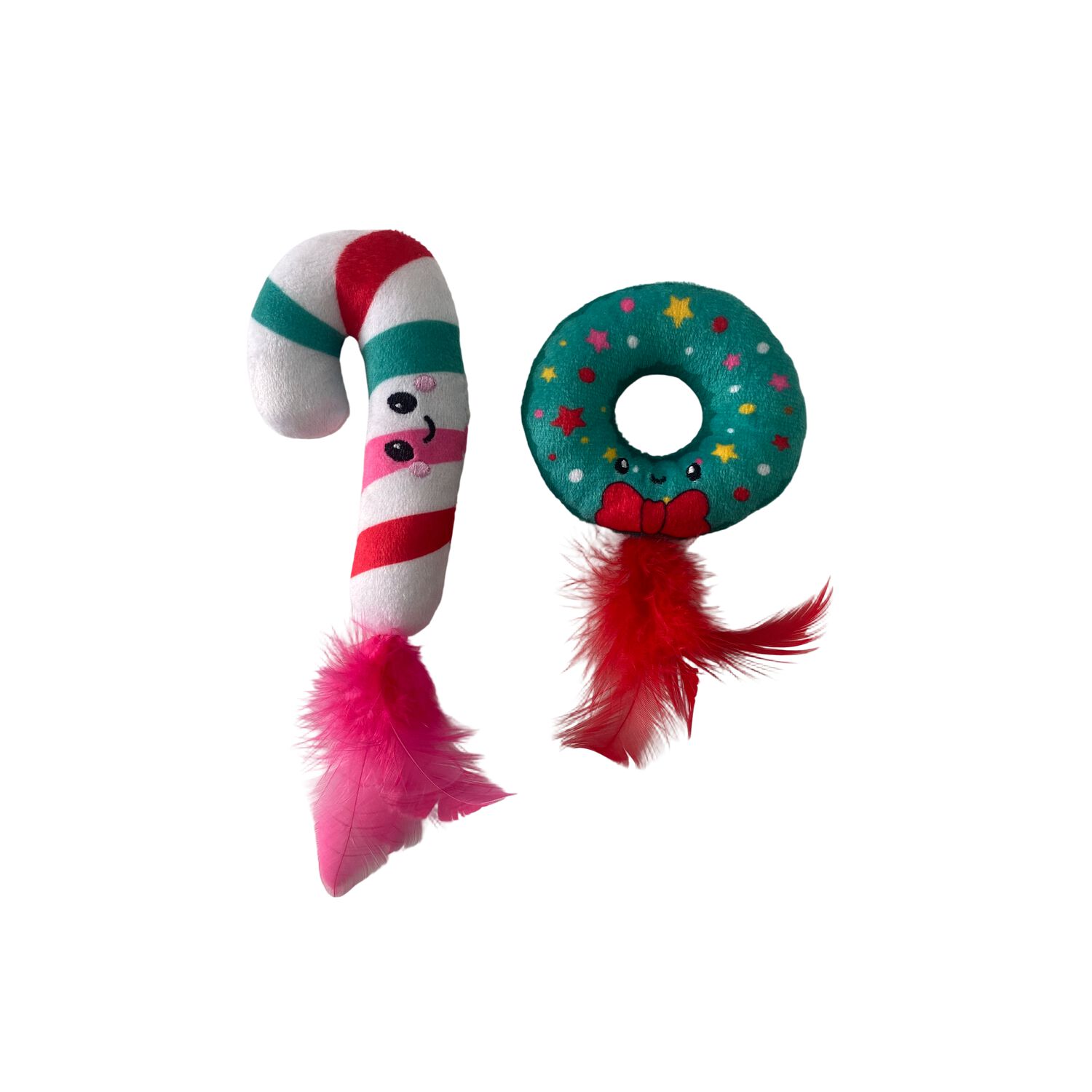 Aristopet Holiday Donut & Candy Cane Catnip Filled Plush Cat Toy, 2‑Pack