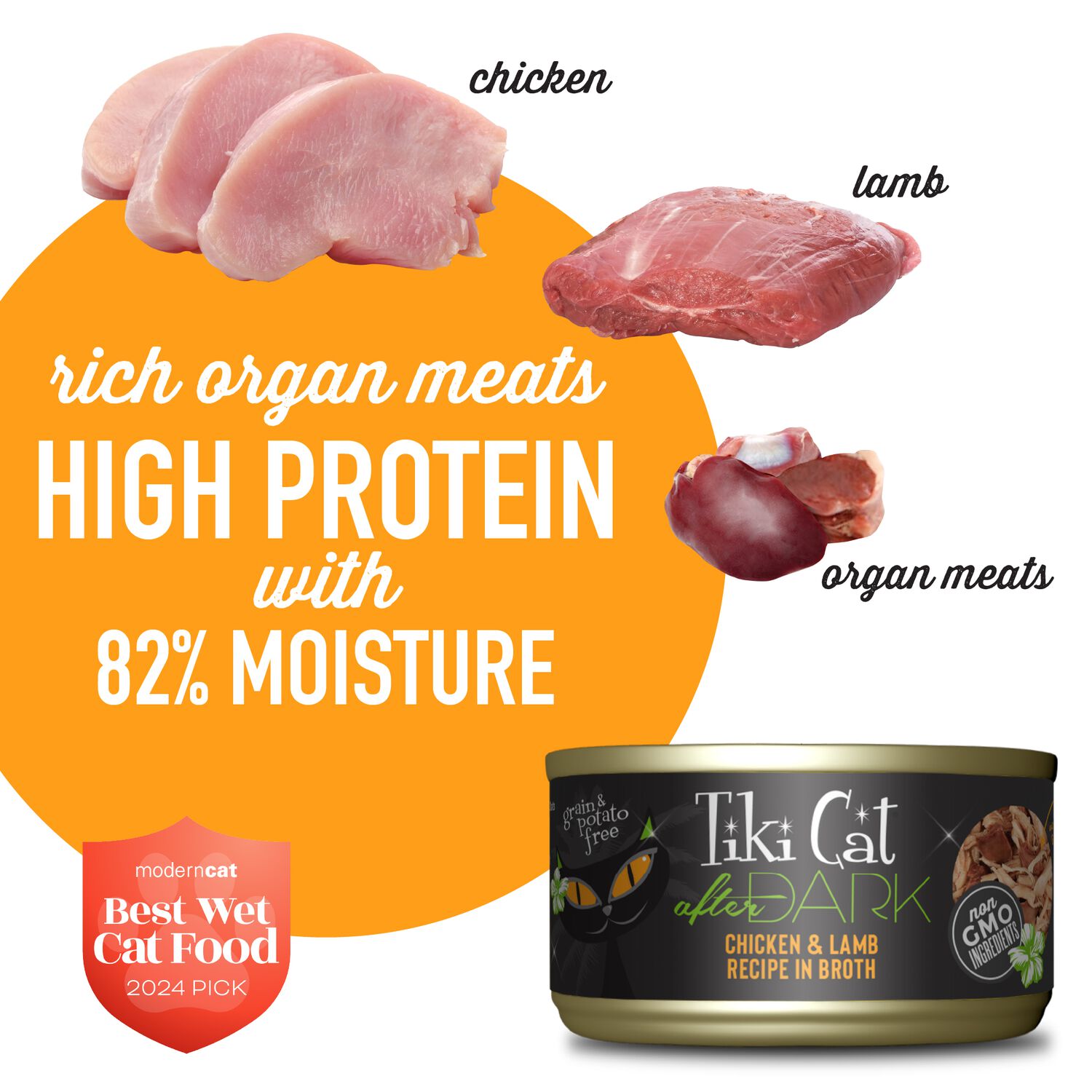 Tiki Cat After Dark Whole Foods Wet Cat Food, Chicken & Lamb, 2.8-Oz Can 12-Count