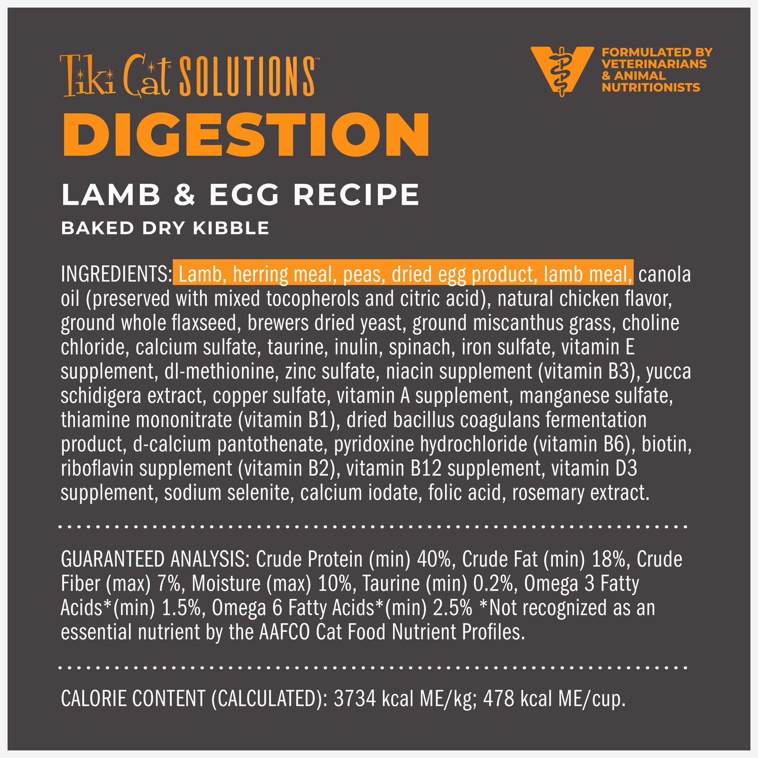 Tiki Cat Solutions Dry Cat Food, Digestion, Lamb & Egg Recipe, 2.8-Lb Bag