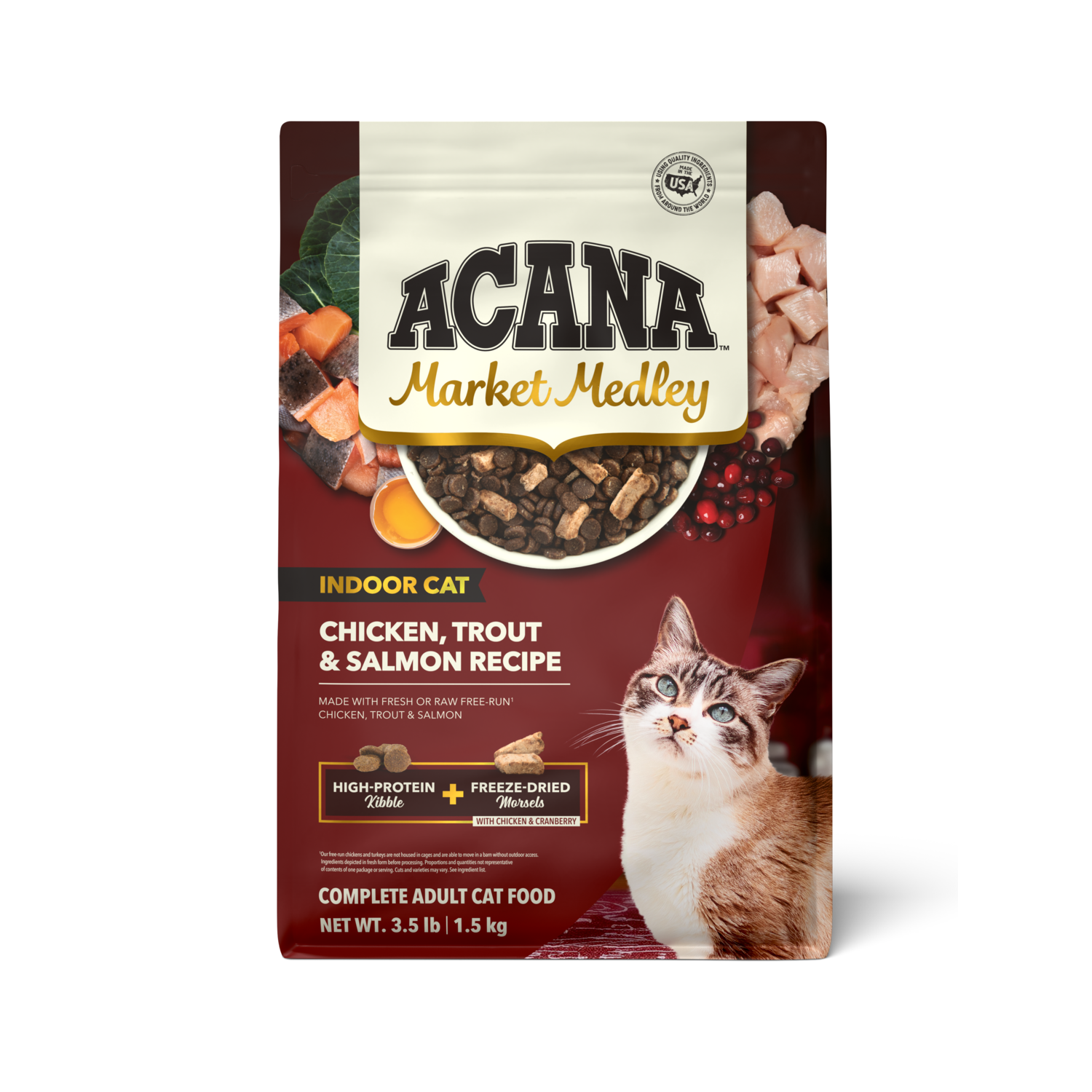 Acana Market Medley Indoor Cat Dry Cat Food, Chicken, Trout & Salmon Recipe, High-Protein Kibble + Freeze-Dried Morsels, 3.5-Lb Bag