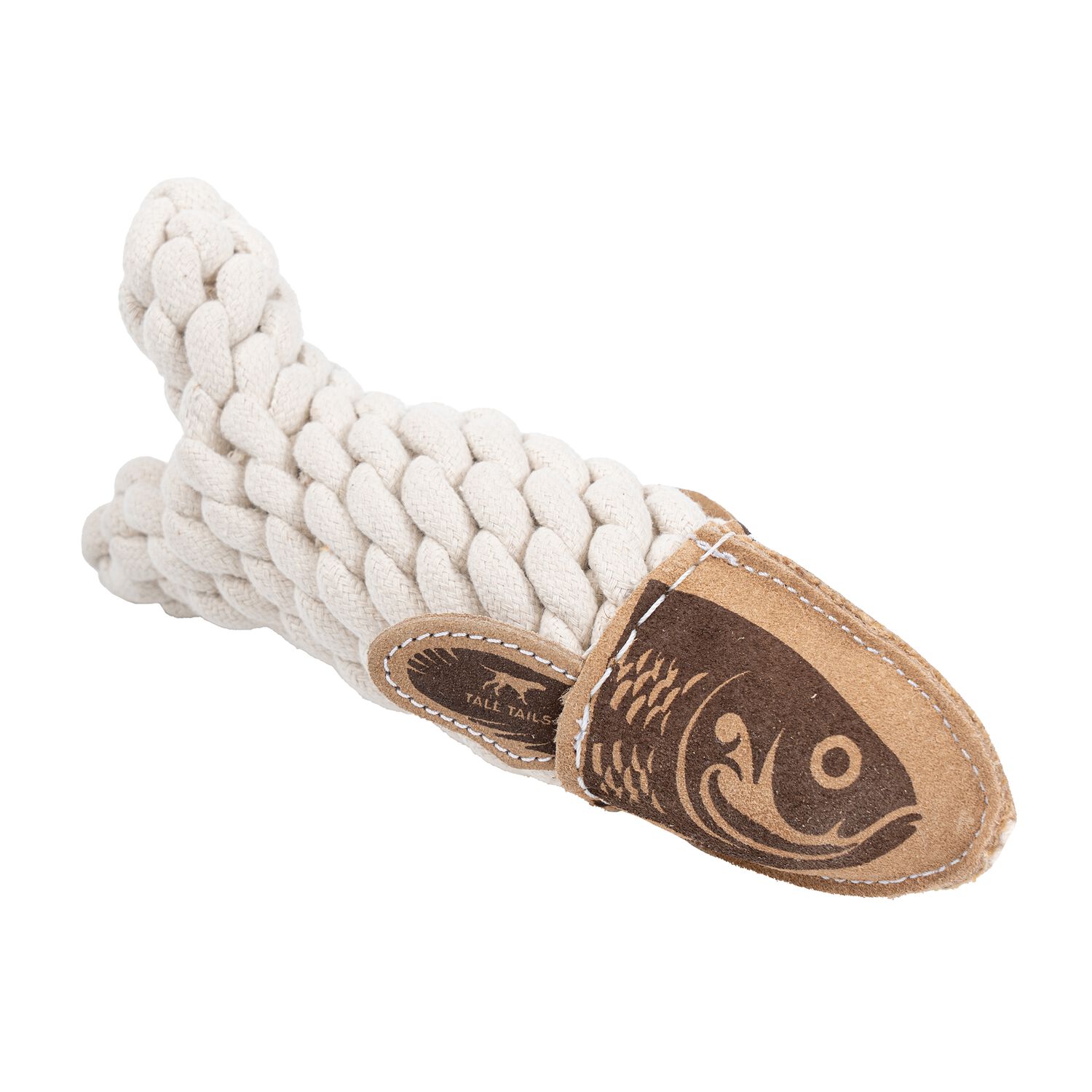 Tall Tails Natural Leather Crunch Fish Rope Dog Toy, 5-Inch