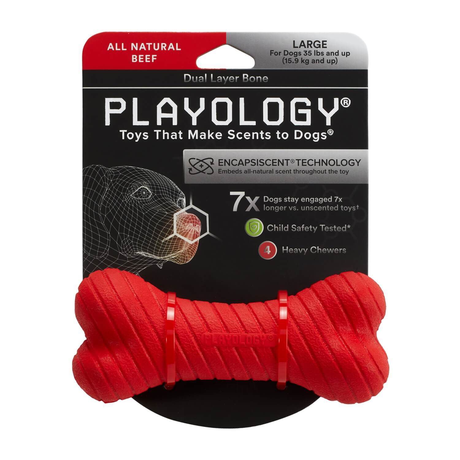 Playology All Natural Beef Scented Dual Layer Bone Dog Toy Pet