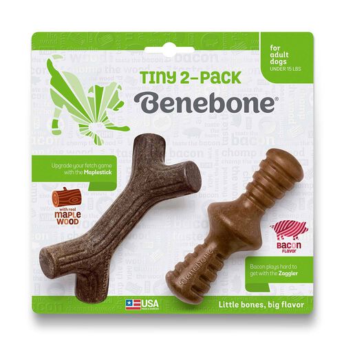Benebone 2 Pack Maplestick/Zaggler Bacon Tiny Dog Toy