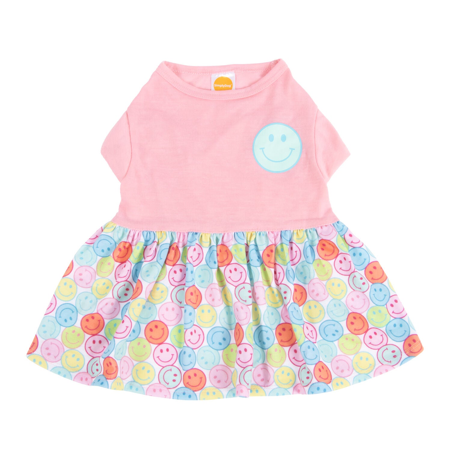 Bailey & Bella Pink Smiley Face T-Shirt Dog Dress, Extra Small