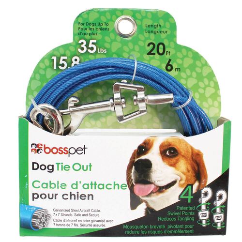 Boss Pet Dog Tie Out Cable For Medium Dogs Up To 35 Lbs