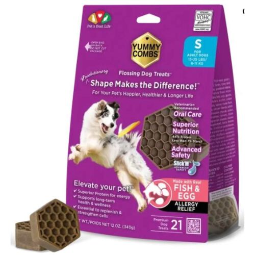 Yummy Combs Flossing Dental Care Allergy Relief Dog Treats, Small