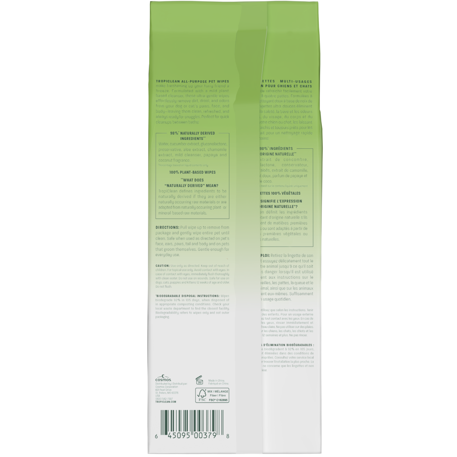 Tropiclean Papaya & Coconut Luxury 2-In-1 Pet Wipes - Wipes For Dogs & Cats, 100-Count