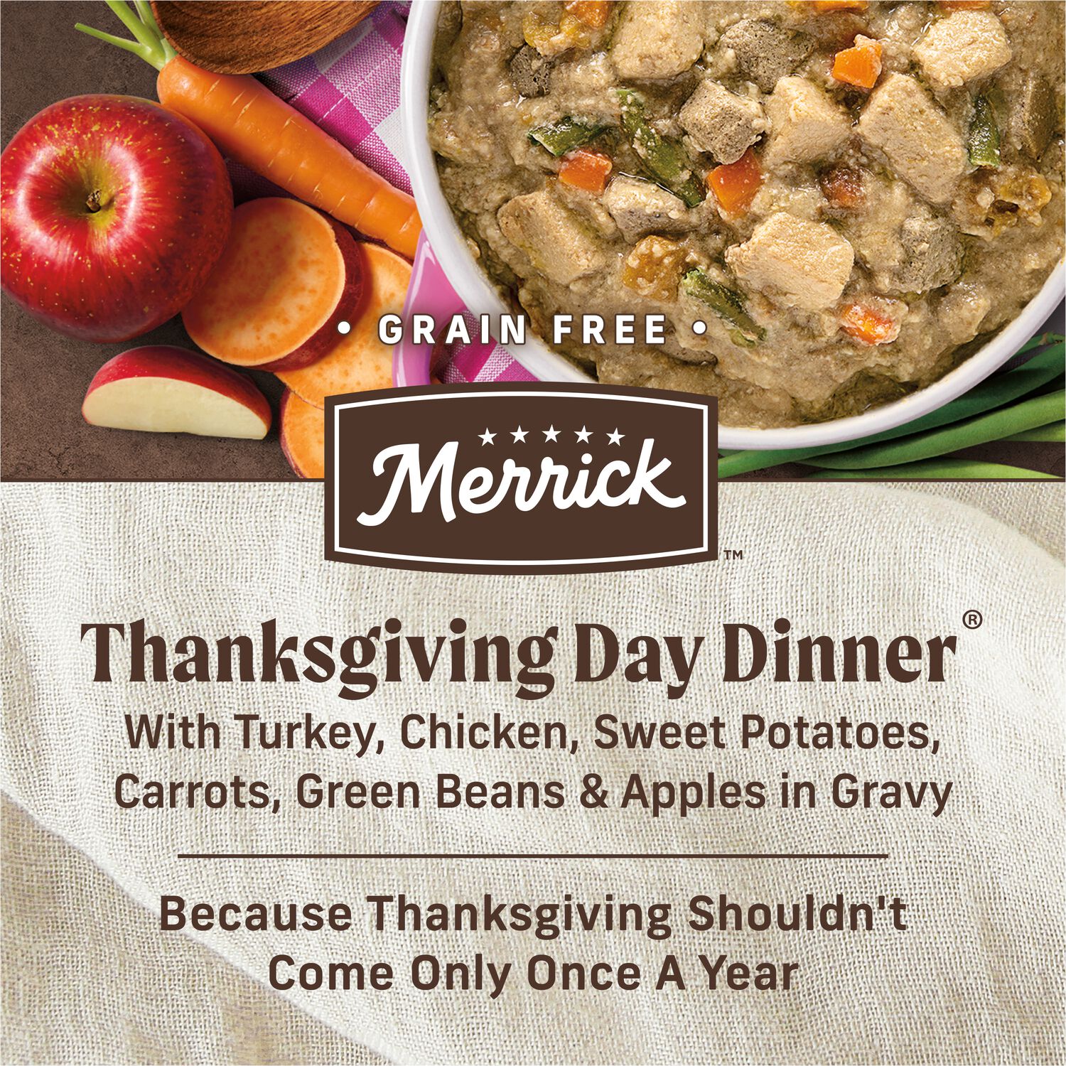 Merrick Grain-Free Premium Gluten Free Canned Adult Wet Dog Food, Thanksgiving Day Dinner, 12.7-Oz Can Pack Of 12