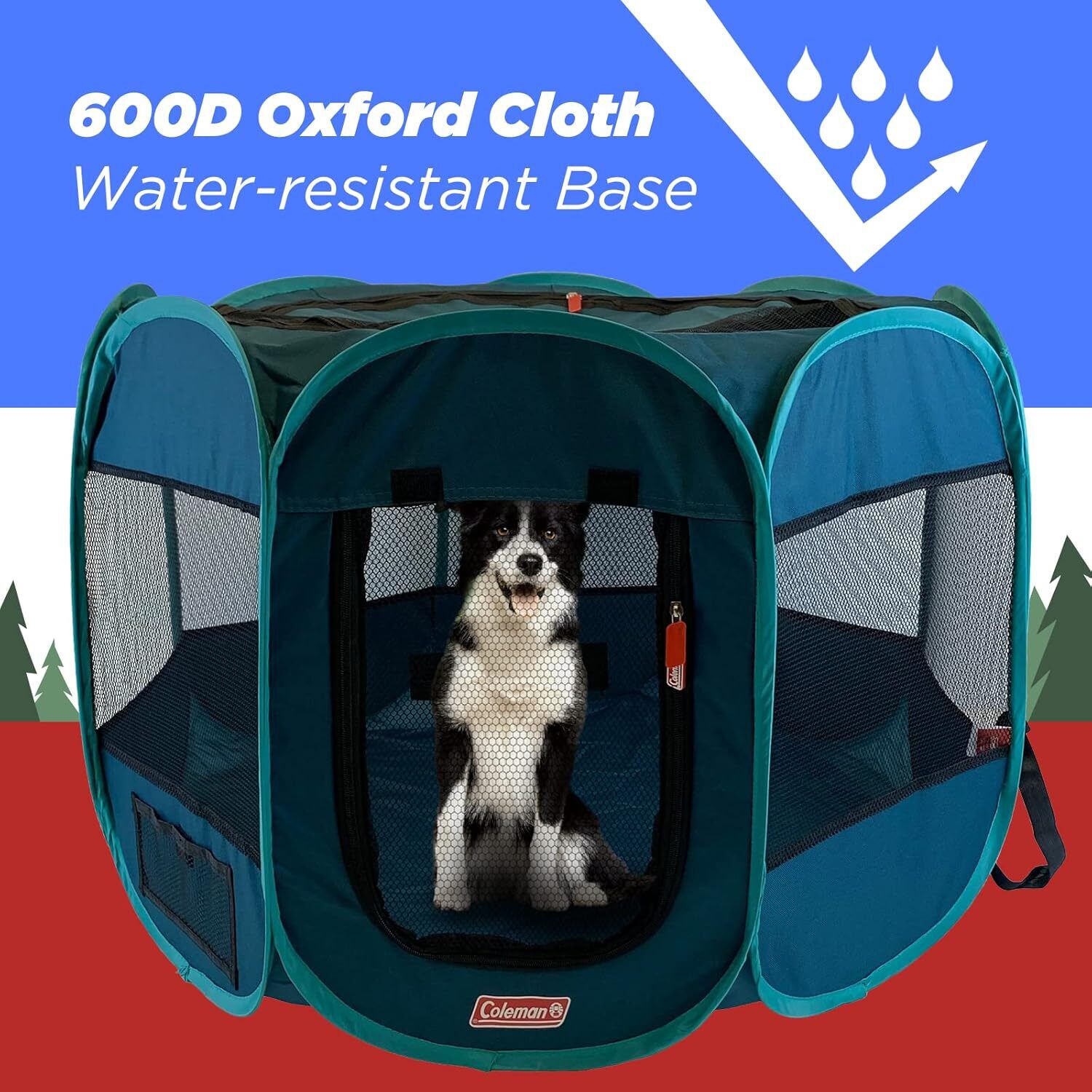 Coleman Foldable Portable Indoor/Outdoor Dog Playpen, 36" X 23", Navy & Teal