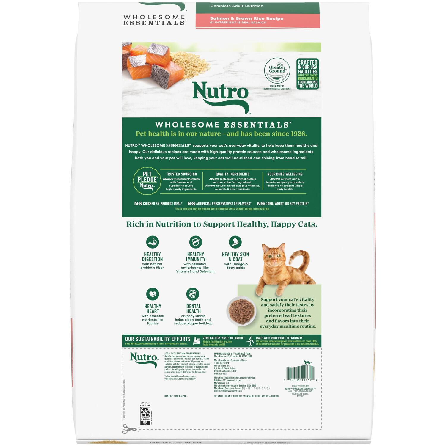 Nutro Wholesome Essentials Salmon & Brown Rice Recipe Dry Cat Food, 14-Lb Bag
