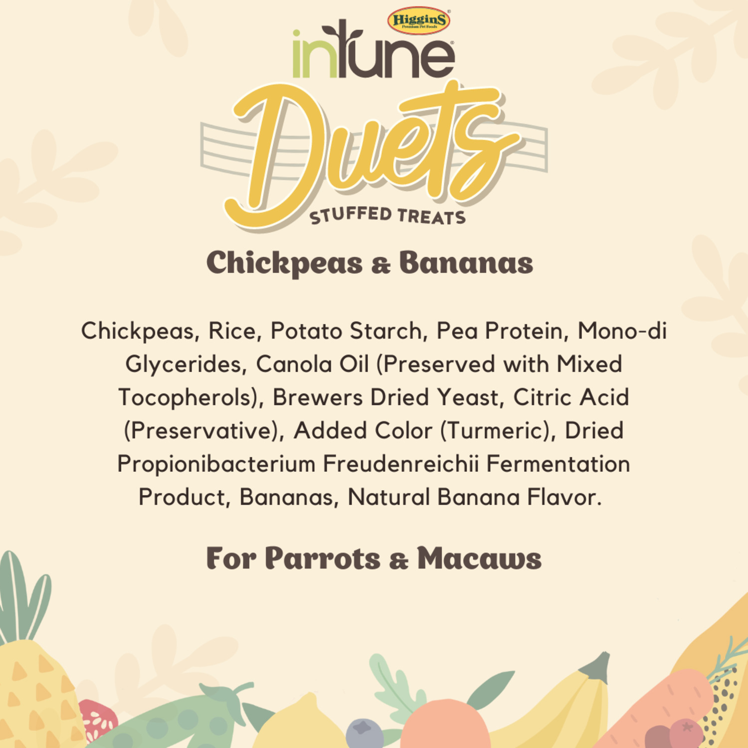 Higgins Intune Duets Chickpeas & Bananas Treats For Parrots & Macaws, 3Oz