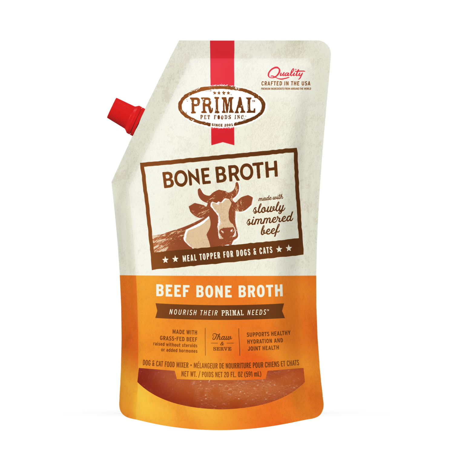 Primal Frozen Beef Bone Broth Dog & Cat Wet Food Topper, 20-Oz
