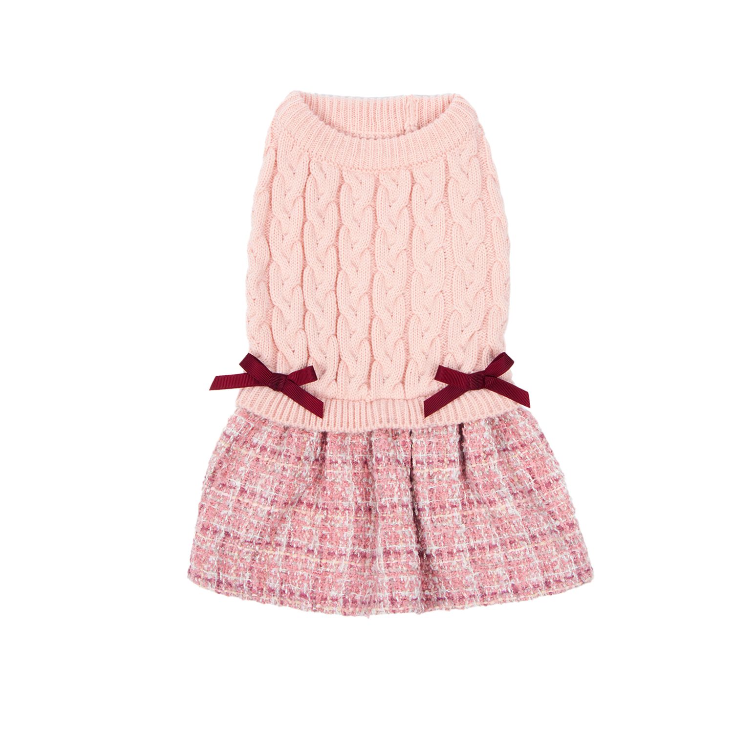 Aristopet Pink Cable Knit Bow Sweater Dog Dress, Large