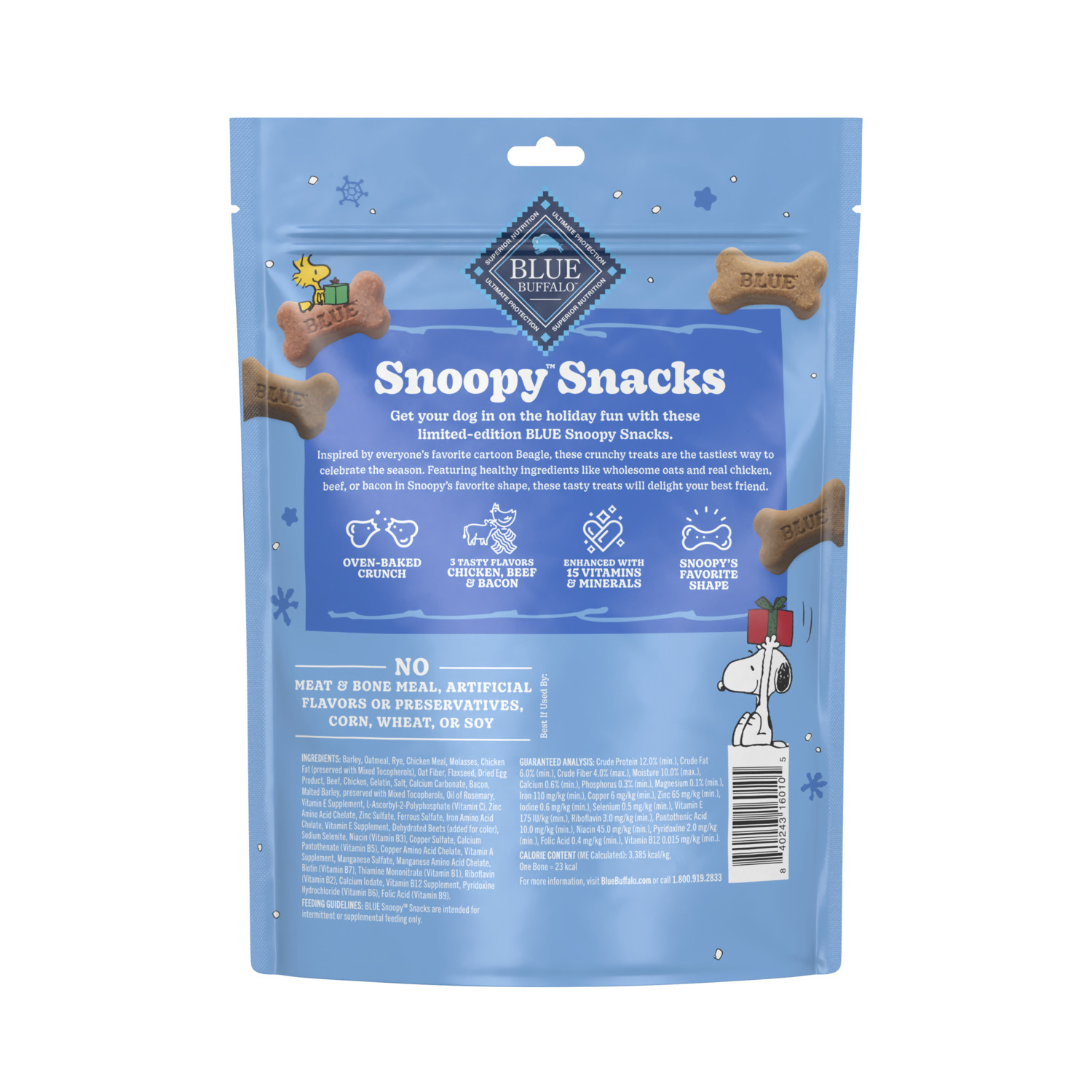 Blue Buffalo Snoopy Snacks Crunchy Biscuits Holiday Dog Treats, Assorted Flavors