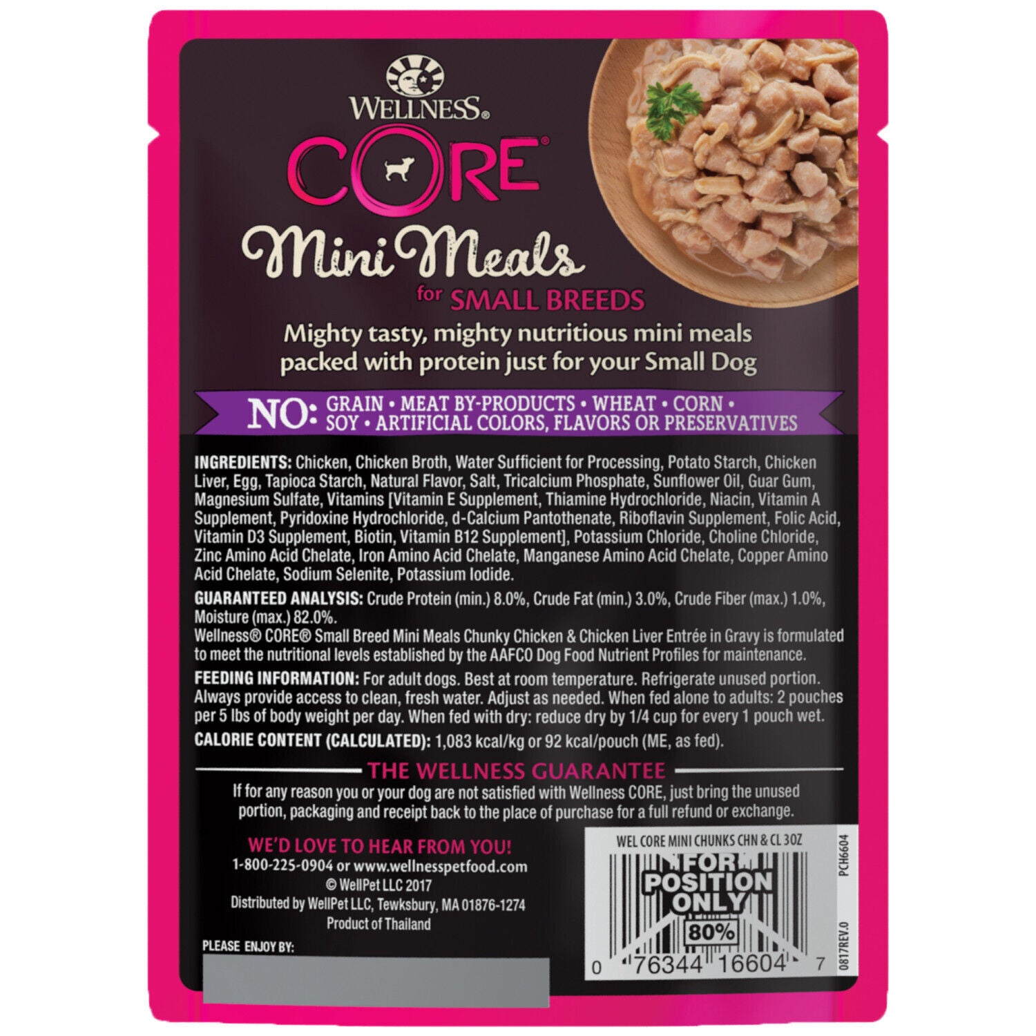 Wellness Core Natural Grain Free Small Breed Mini Meals Wet Dog Food, Chunky Chicken & Chicken Liver Entr&eacute;e In Gravy, 3-Ounce Pouch