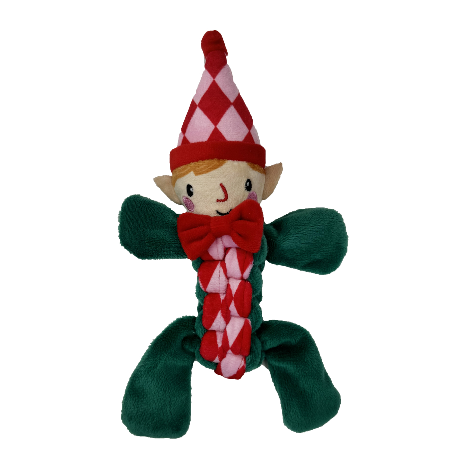 Aristopet Holiday Elf Braided Body Squeaky Plush Dog Toy, Small