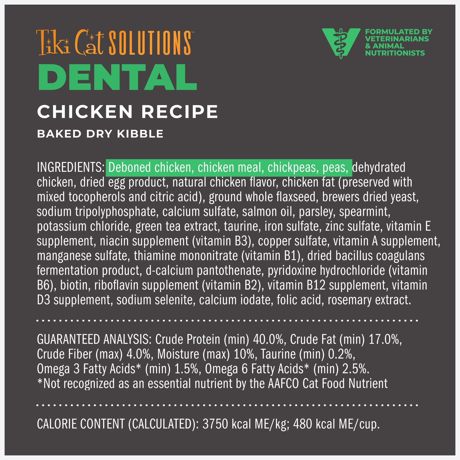 Tiki Cat Solutions Dry Cat Food, Dental Health, Chicken Recipe, 2.8-Lb Bag