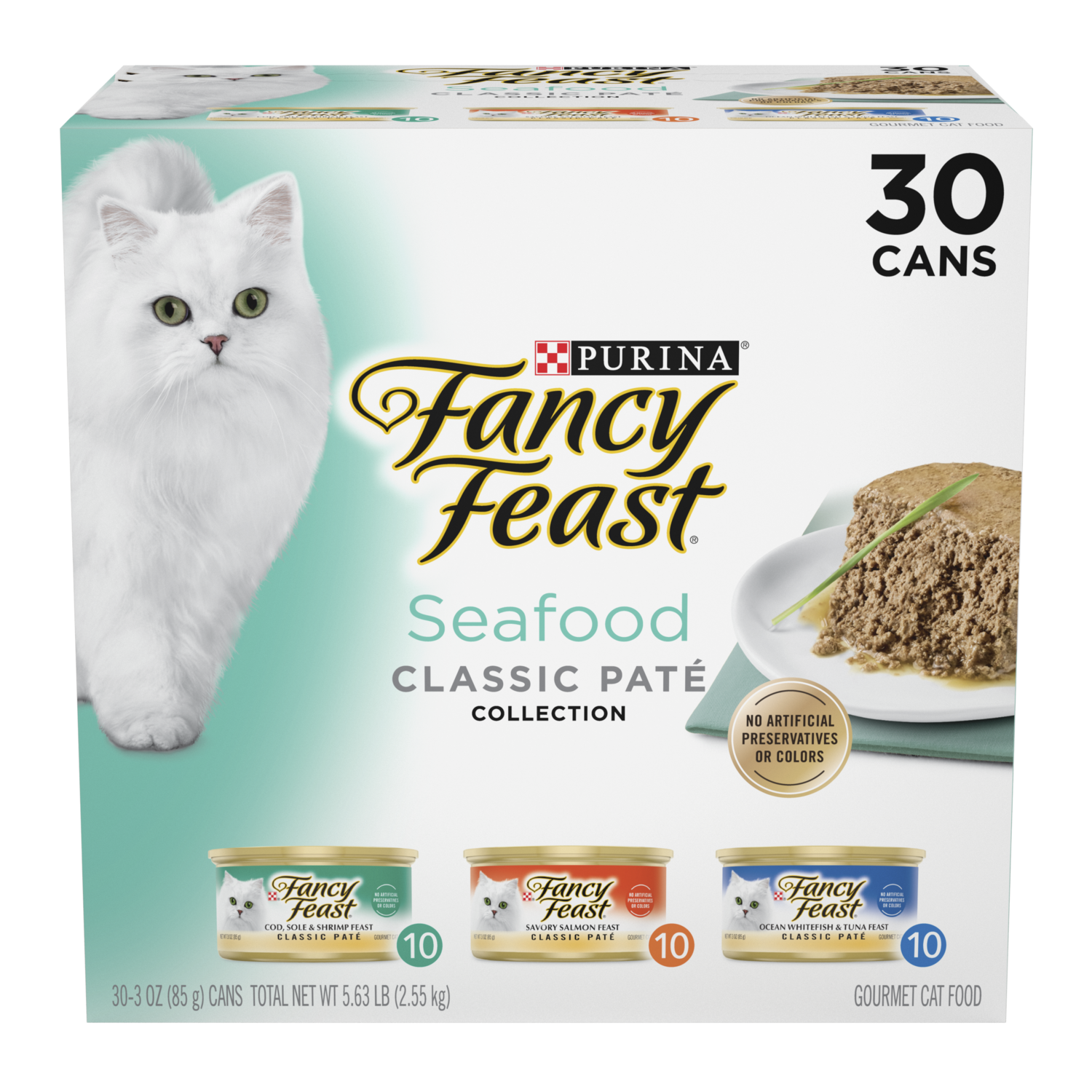 Fancy Feast Seafood Classic Pate Collection Grain-Free Wet Cat Food, Variety Pack, 3-Oz