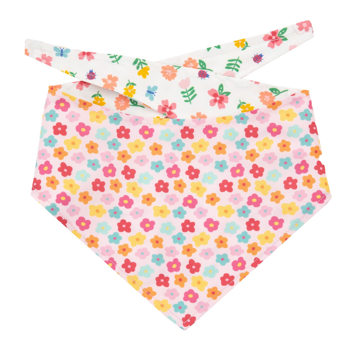 Simply Dog Reversible Spring Flowers Dog Bandana, Pink & White