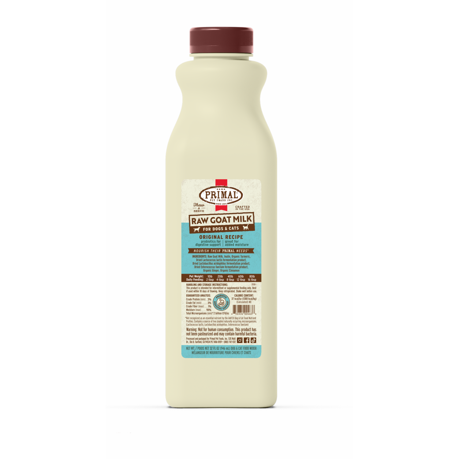 Primal Frozen Raw Original Goat Milk Dog & Cat Food, 32-Oz Bottle