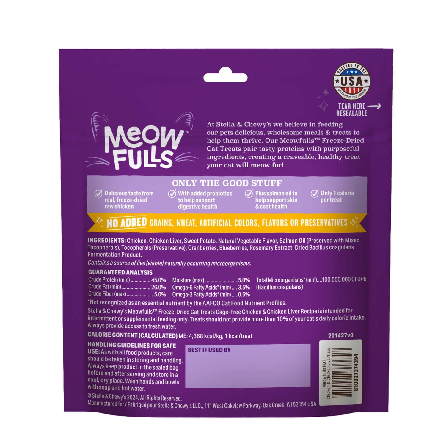 Stella & Chewy's Meowfulls Freeze Dried Cat Treats, Chicken & Chicken Liver Recipe
