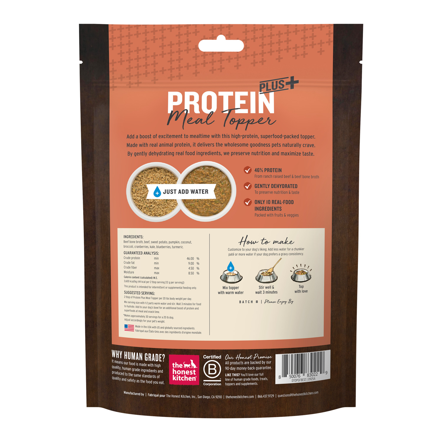 The Honest Kitchen Protein Plus+ Grain Free Beef & Superfoods Dehydrated Dog Food Topper, 12-Oz