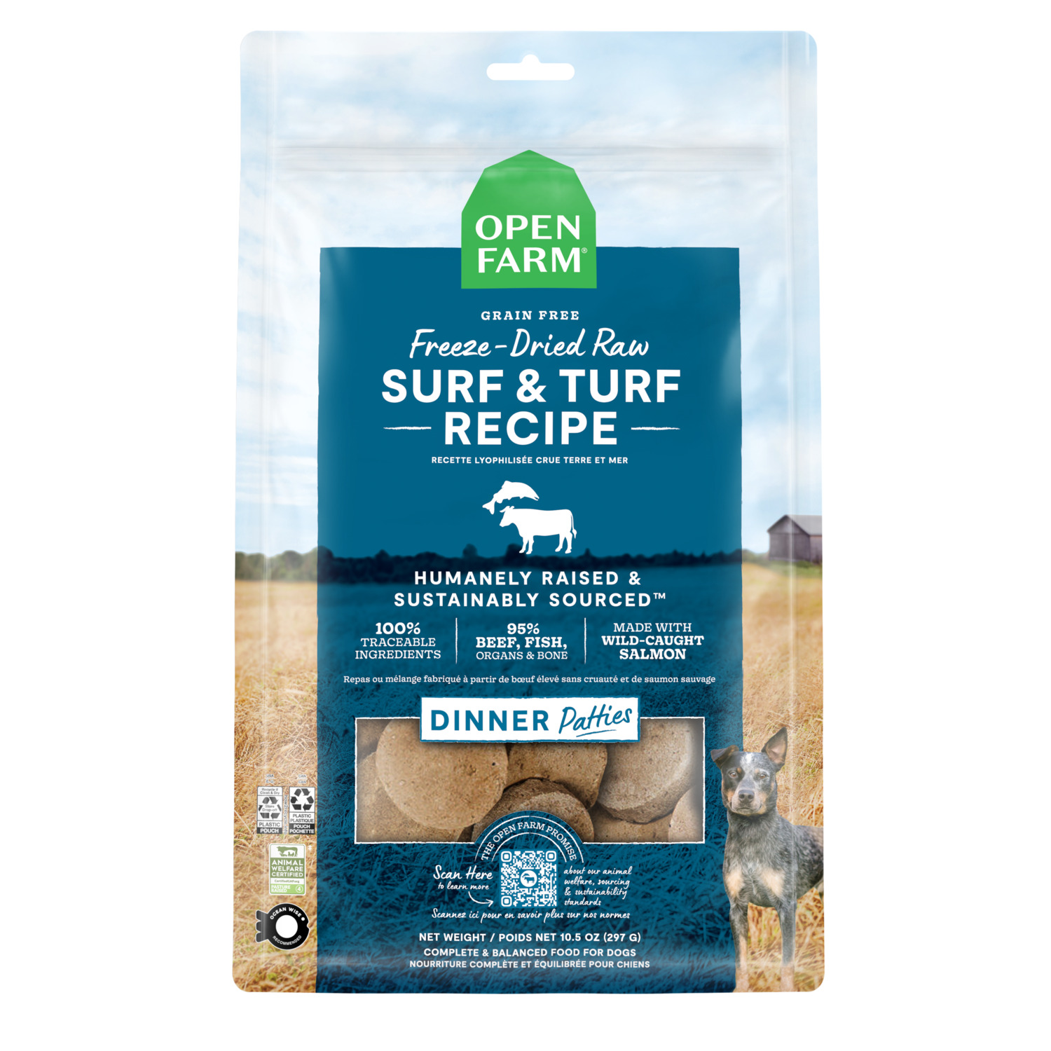 Open Farm Freeze Dried Raw Dog Food Patties Surf & Turf Recipe, 10.5Oz