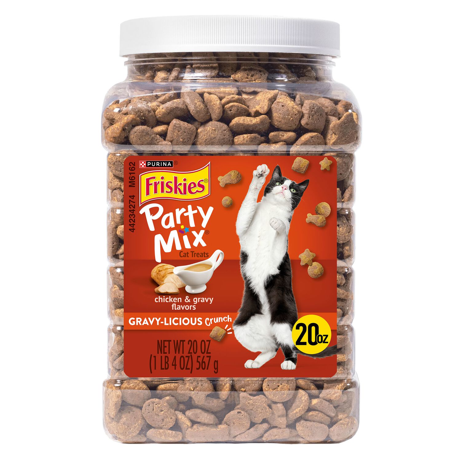 Purina Friskies Party Mix Gravy-Licious Chicken & Gravy Flavor Low Calorie Crunchy Cat Treats, 20-Oz