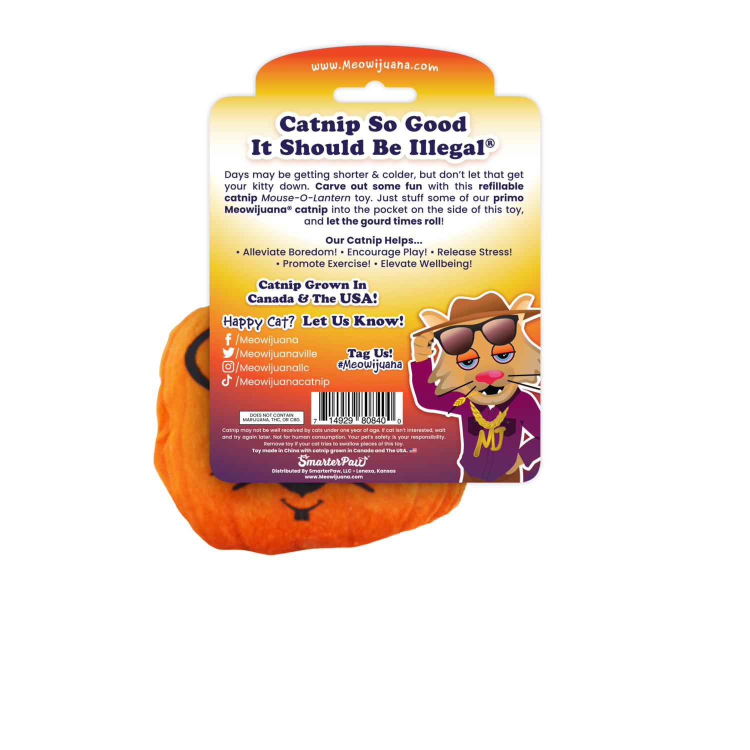 Meowijuana Get Spooked Pumpkin Catnip Cat Toy With Catnip