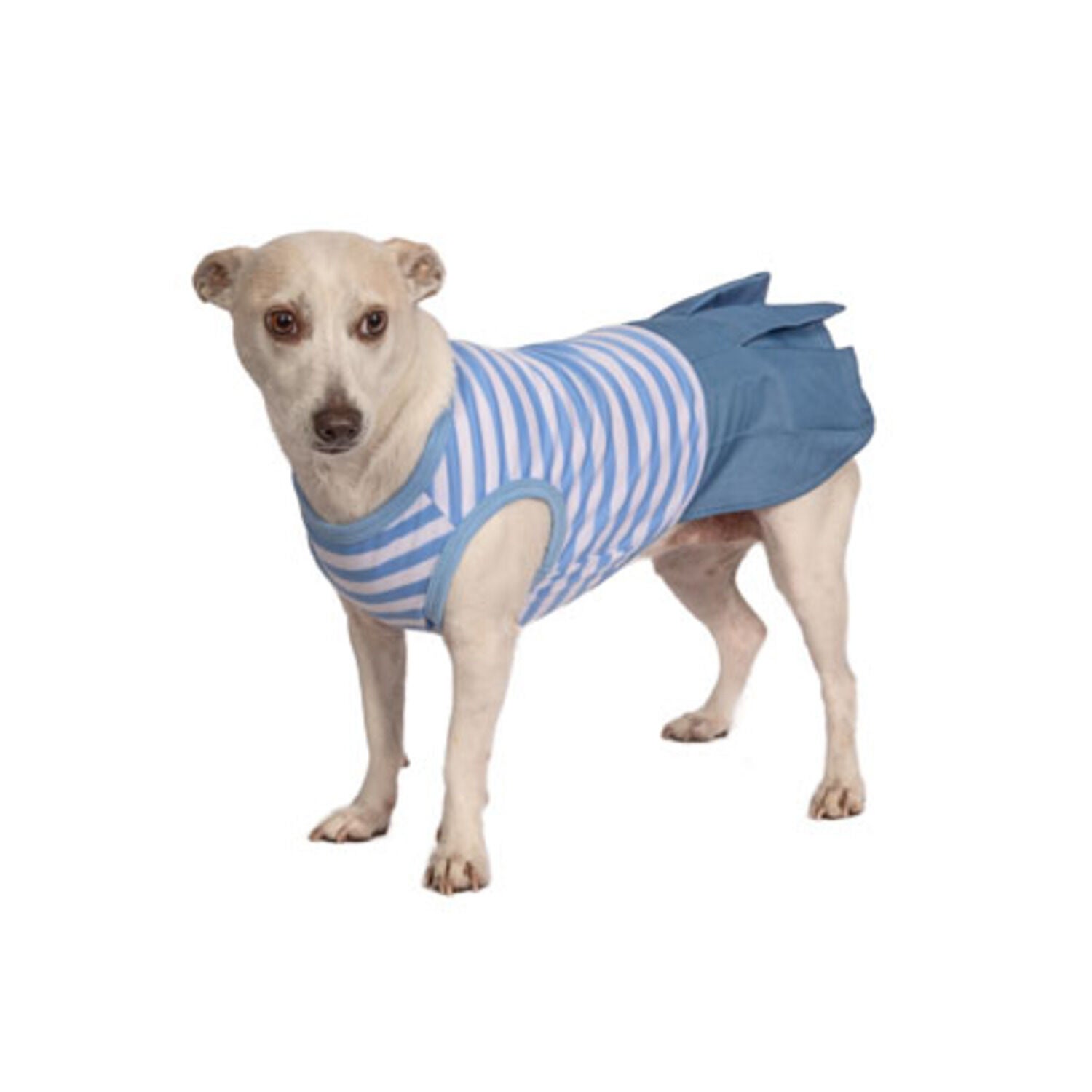 Hip Doggie Blue & White Stripe Top With Denim Pleated Skirt Dog Dress