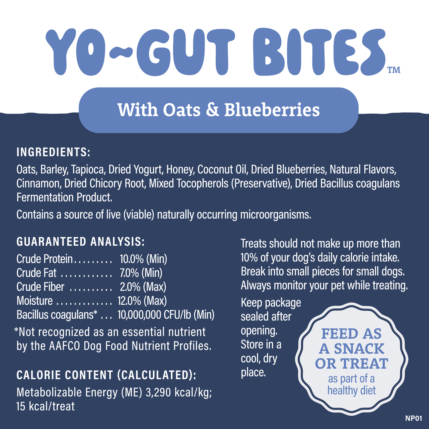Natural Balance Yo-Gut Bites Biscuit Dog Treats, Oats & Blueberries With Greek Yogurt Drizzle, 10-Oz Bag