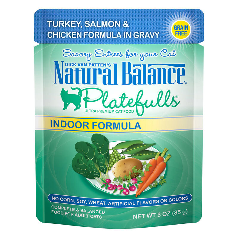 Platefulls Indoor Turkey, Salmon & Chicken Formula In Gravy Pouch Cat Food image number 1