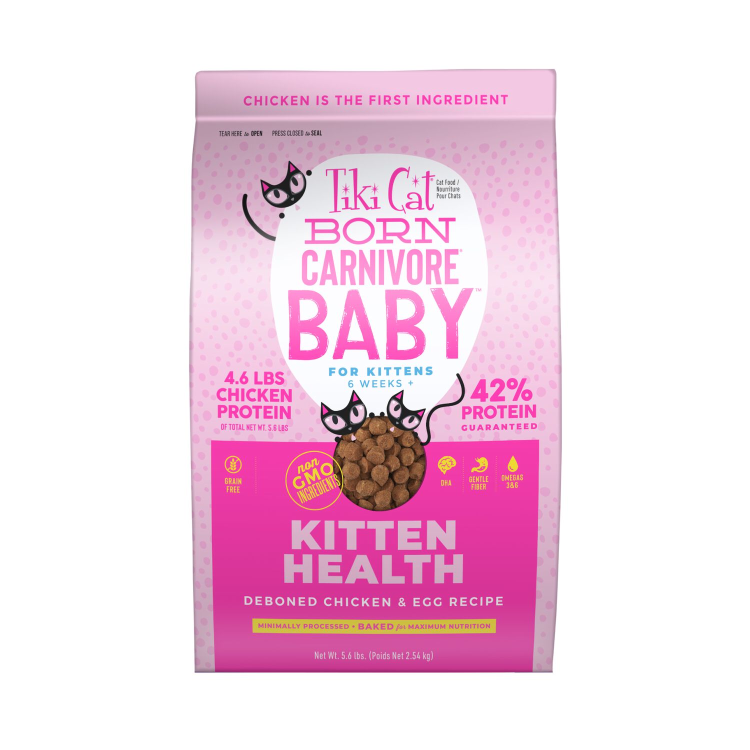 Tiki Cat Born Carnivore Baby Kitten Health Dry Cat Food, Chicken & Egg, 5.6-Lb Bag