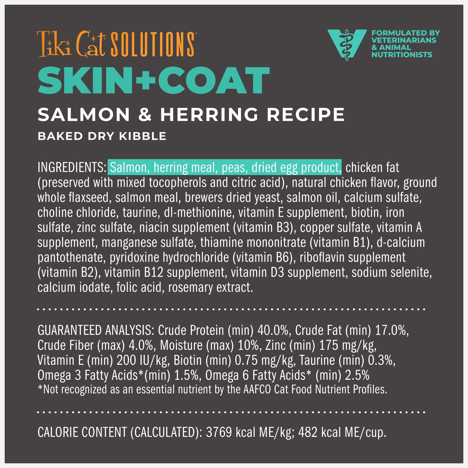 Tiki Cat Solutions Dry Cat Food, Skin & Coat, Salmon & Herring Recipe, 2.8-Lb Bag