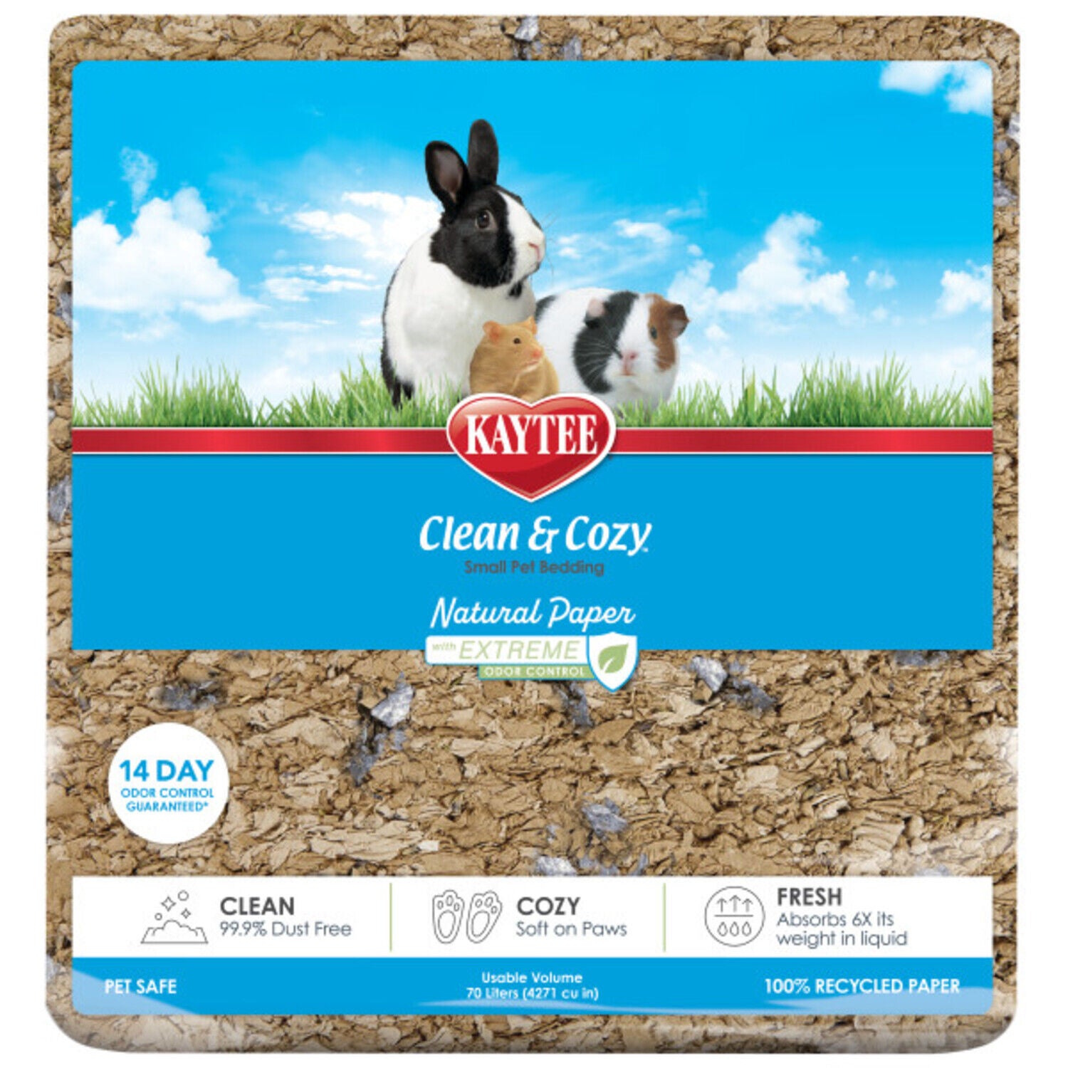 Kaytee Clean & Cozy Natural Paper With Extreme Odor Control Small Animal Bedding, 70-Liters