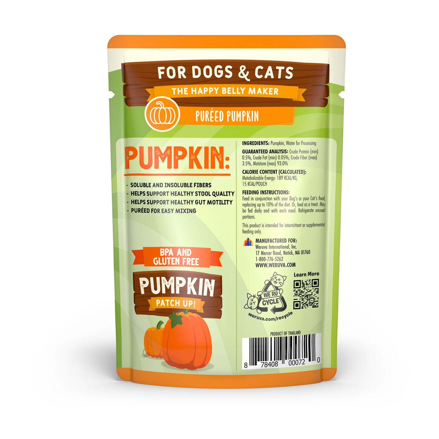 Weruva Pumpkin Patch Up! Healthy Digestion Dog & Cat Food Supplement, 1.05-Oz Pack Of 12