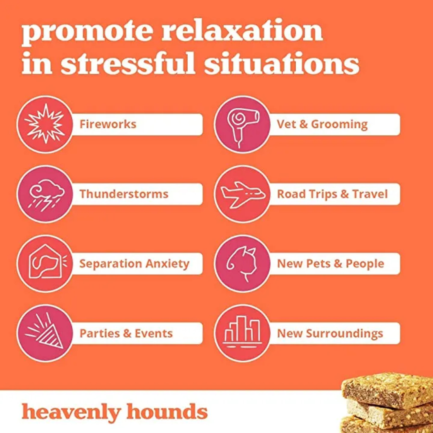Heavenly Hounds Peanut Butter Relaxation Squares Dog Chews, Hemp-Free Calming Dog Snacks, 2-Oz