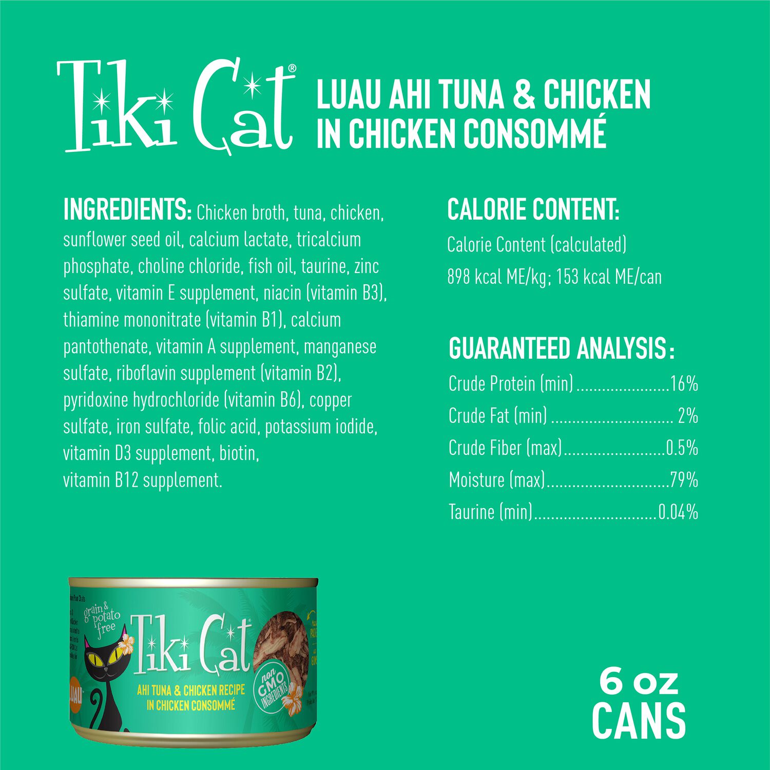 Tiki Cat Luau Wet Cat Food, Ahi Tuna & Chicken, 6-Oz Can